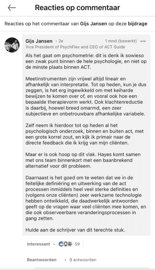 Een reactie van Gijs Jansen op een post over de onbetrouwbare vragenlijst AAQ van ACT.