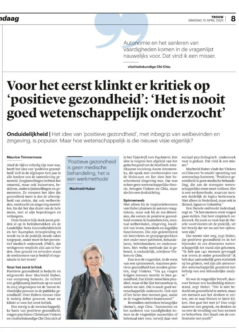 Reactie op Machteld Huber over onze kritiek op positieve gezondheid