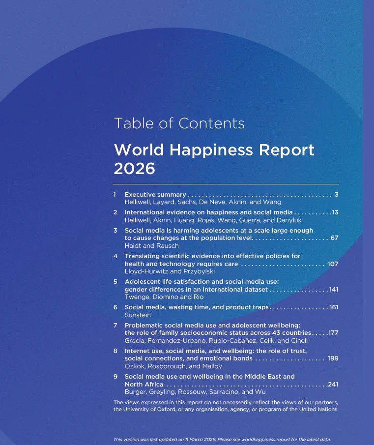 World happiness report 2026 en sociale media