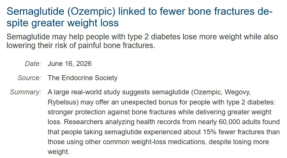 Semaglutide (Ozempic) beschermt mogelijk tegen botbreuken