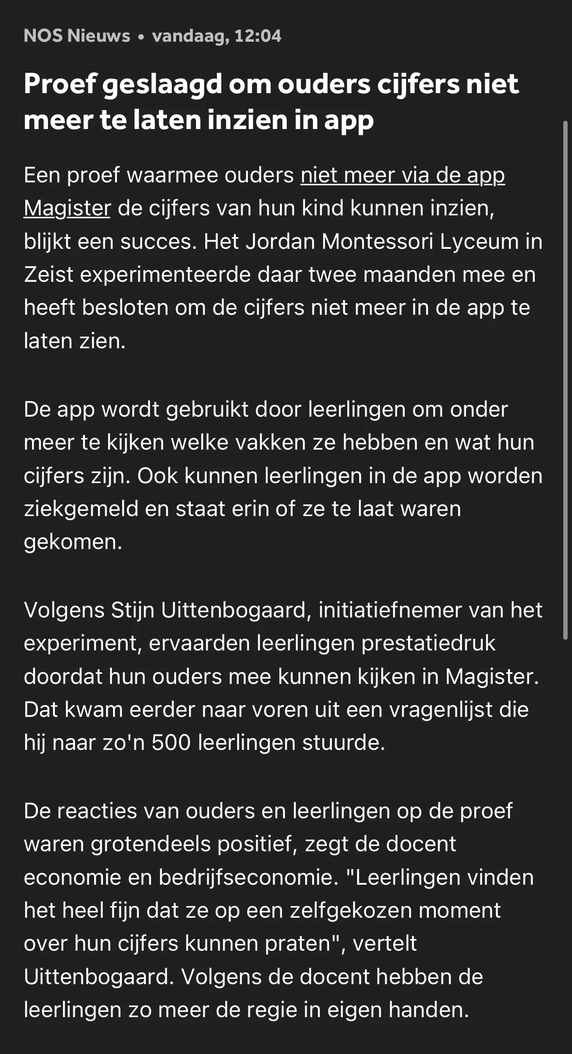 Proef schoolcijfers verbergen voor ouders geslaagd
